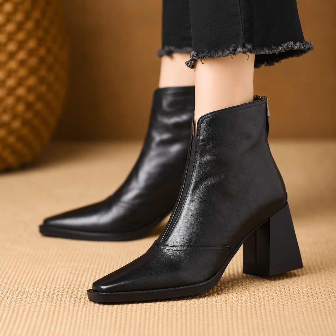 Rochelle | Mid-Heel Leather Ankle Boots