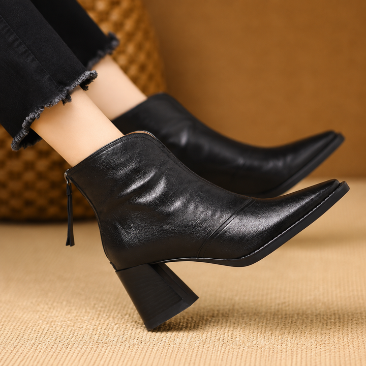 Rochelle | Mid-Heel Leather Ankle Boots